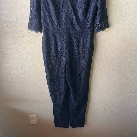 Elevenses Navy Blue Lace V-Neck Jumpsuit Women's - Size 12 - Picture 10 of 11
